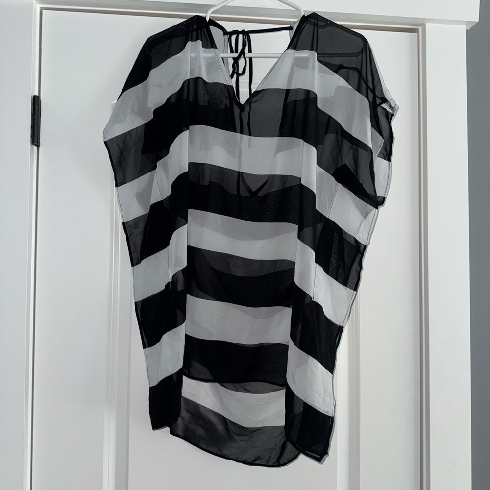 Old Navy Black and White Striped Swim Coverup